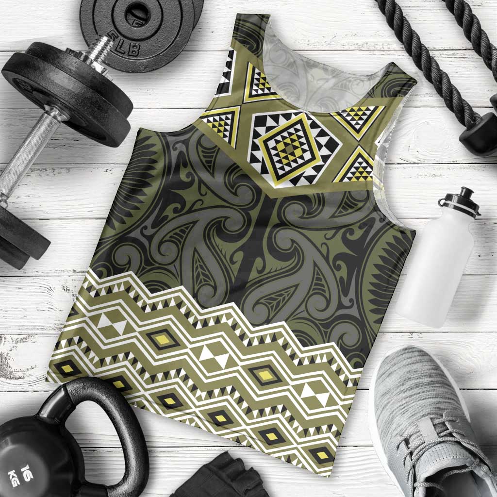 New Zealand Aotearoa Men Tank Top Yellow Taniko Art Maori Pattern LT05 - Polynesian Pride