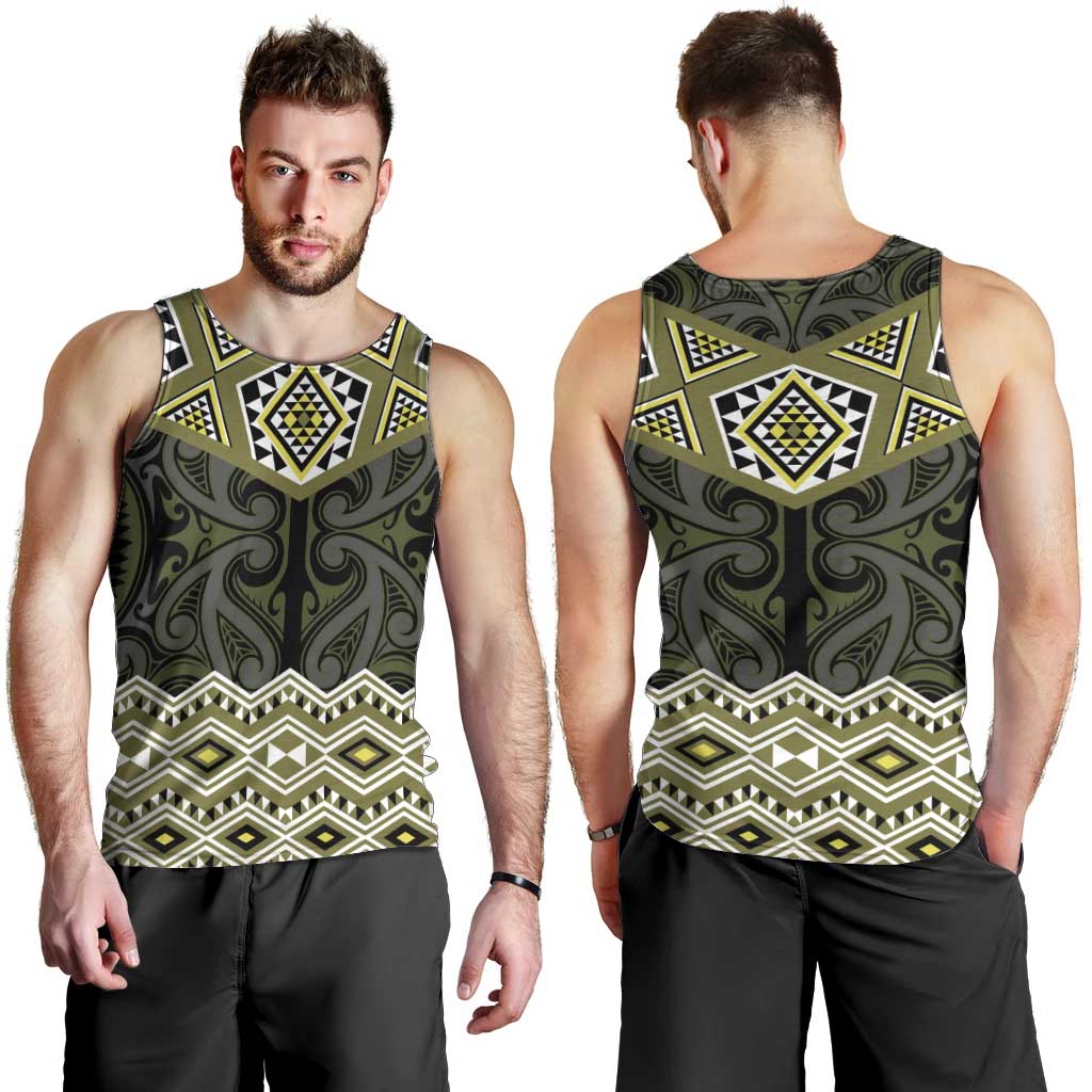 New Zealand Aotearoa Men Tank Top Yellow Taniko Art Maori Pattern LT05 - Polynesian Pride