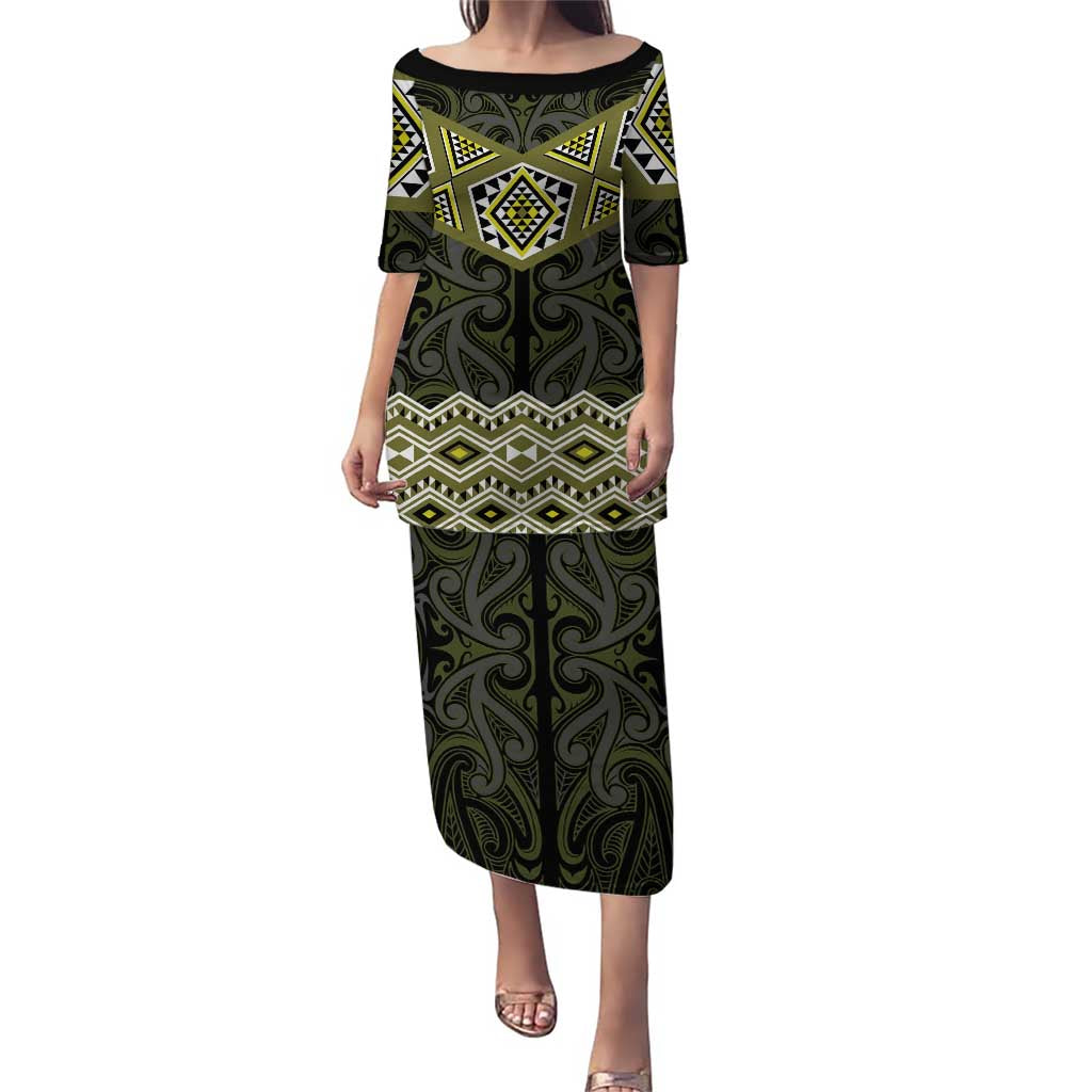 New Zealand Aotearoa Puletasi Yellow Taniko Art Maori Pattern LT05 Long Dress Yellow - Polynesian Pride