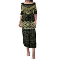 New Zealand Aotearoa Puletasi Yellow Taniko Art Maori Pattern LT05 Long Dress Yellow - Polynesian Pride