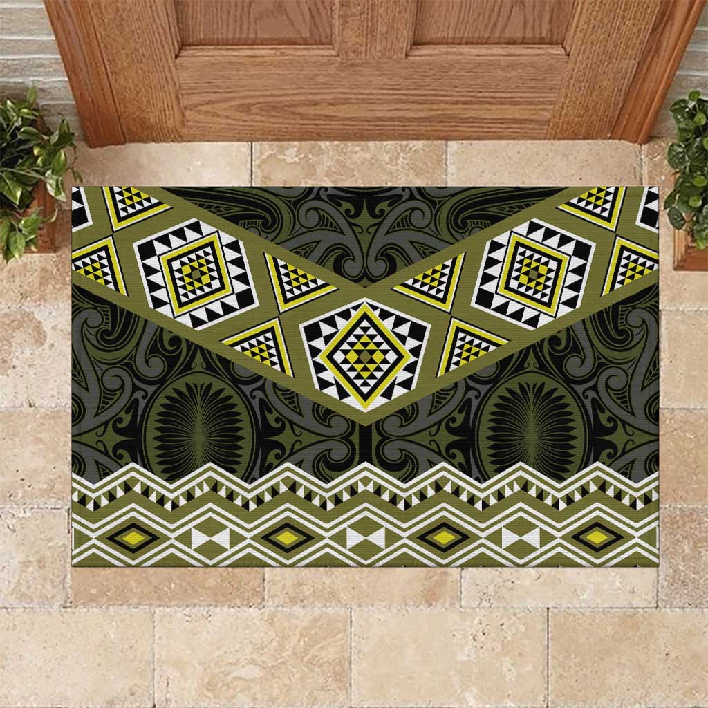 New Zealand Aotearoa Rubber Doormat Yellow Taniko Art Maori Pattern LT05 Yellow - Polynesian Pride