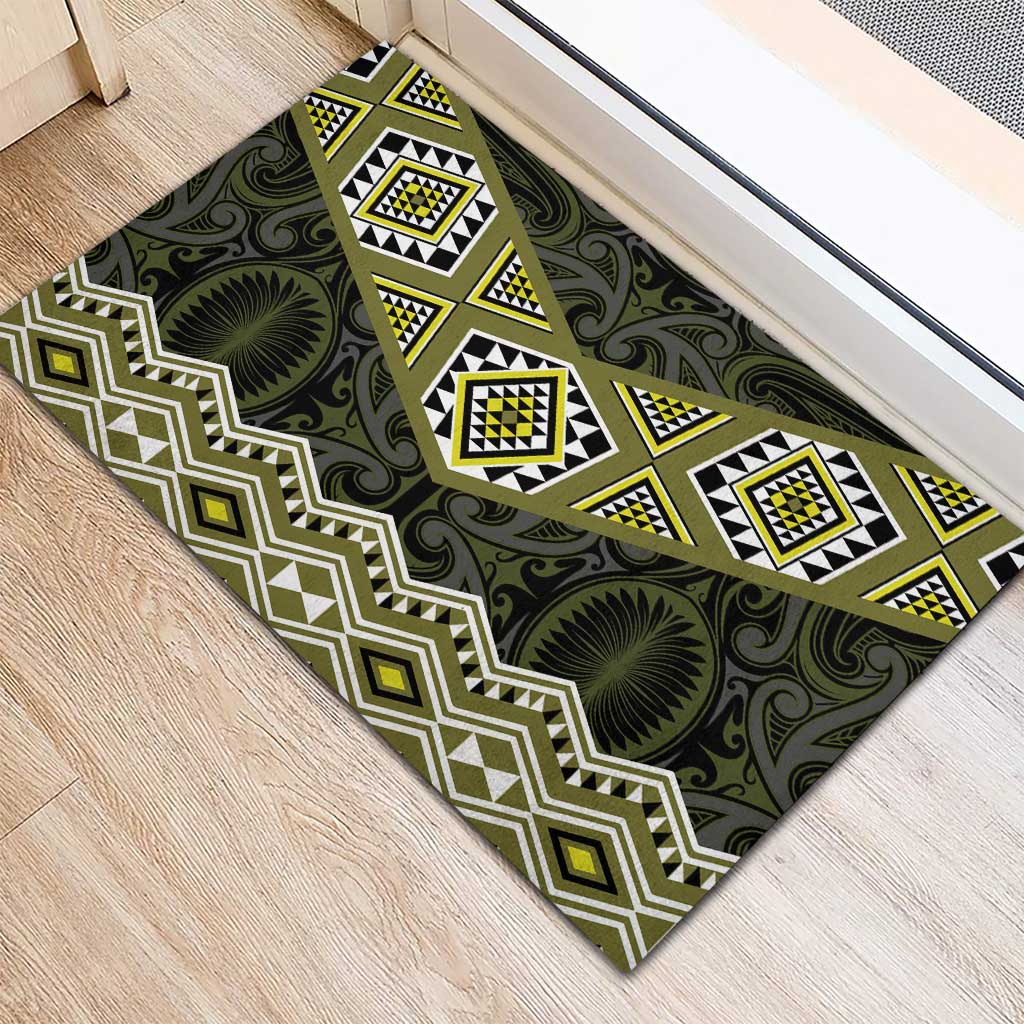 New Zealand Aotearoa Rubber Doormat Yellow Taniko Art Maori Pattern LT05 - Polynesian Pride