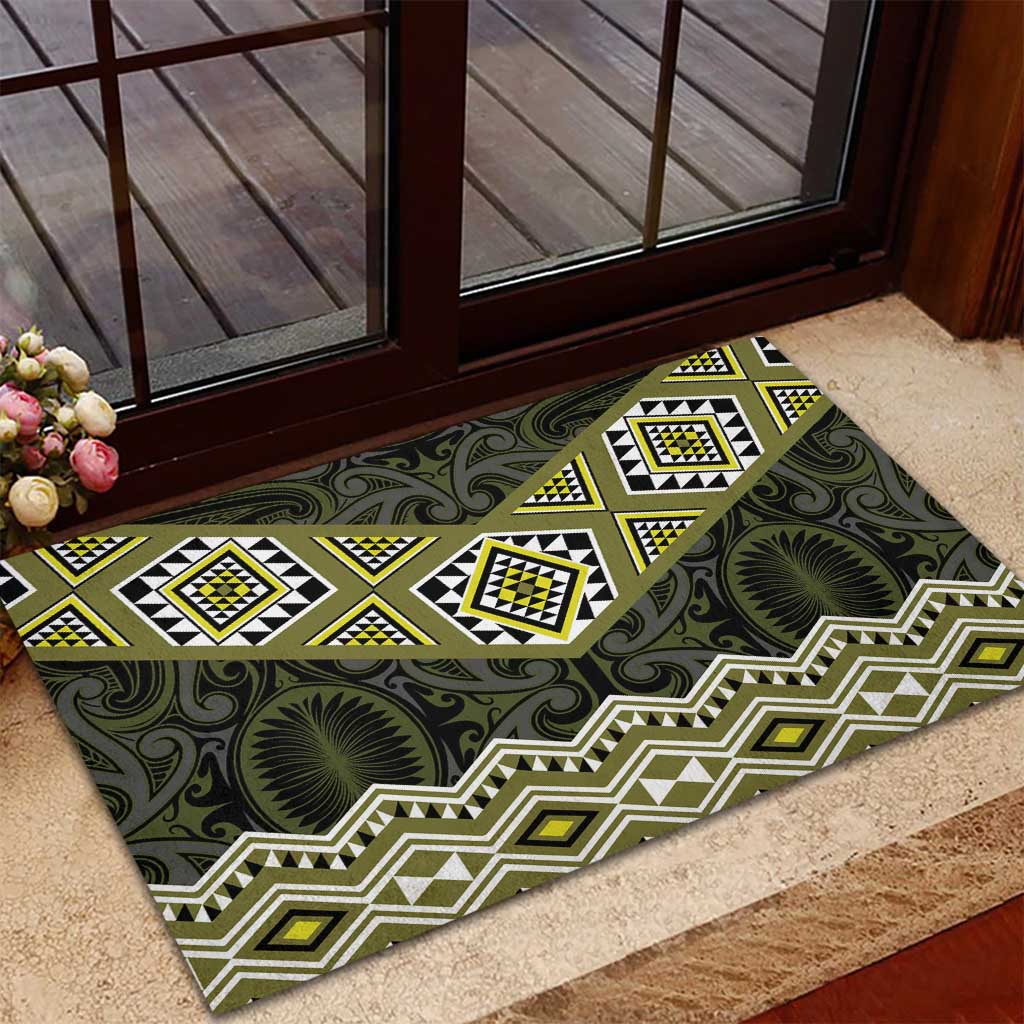 New Zealand Aotearoa Rubber Doormat Yellow Taniko Art Maori Pattern LT05 - Polynesian Pride