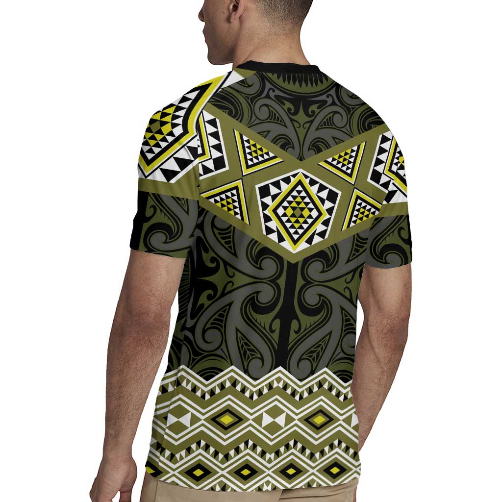 New Zealand Aotearoa Rugby Jersey Yellow Taniko Art Maori Pattern