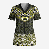 New Zealand Aotearoa Scrub Top Yellow Taniko Art Maori Pattern - Polynesian Pride