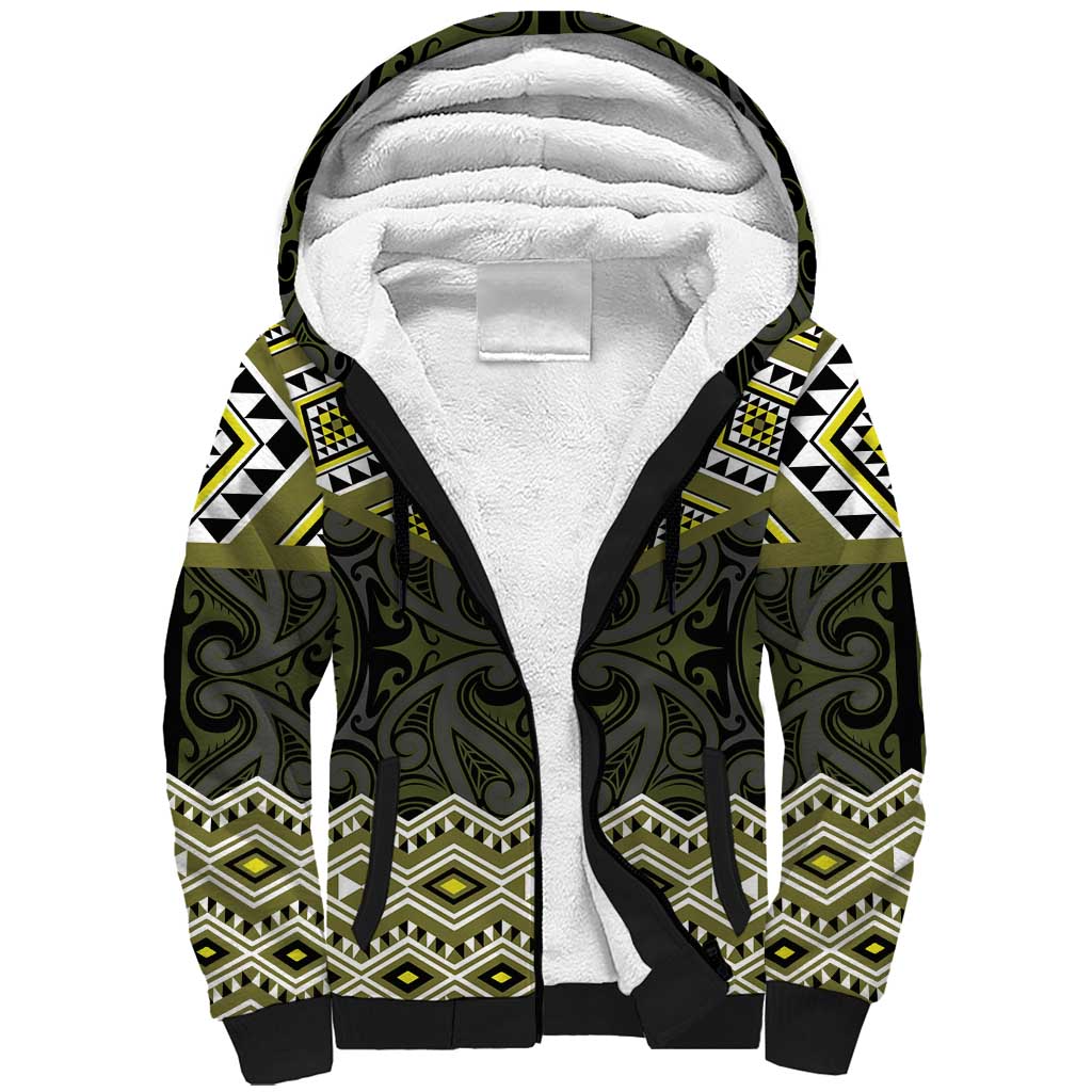 New Zealand Aotearoa Sherpa Hoodie Yellow Taniko Art Maori Pattern LT05 Unisex Yellow - Polynesian Pride