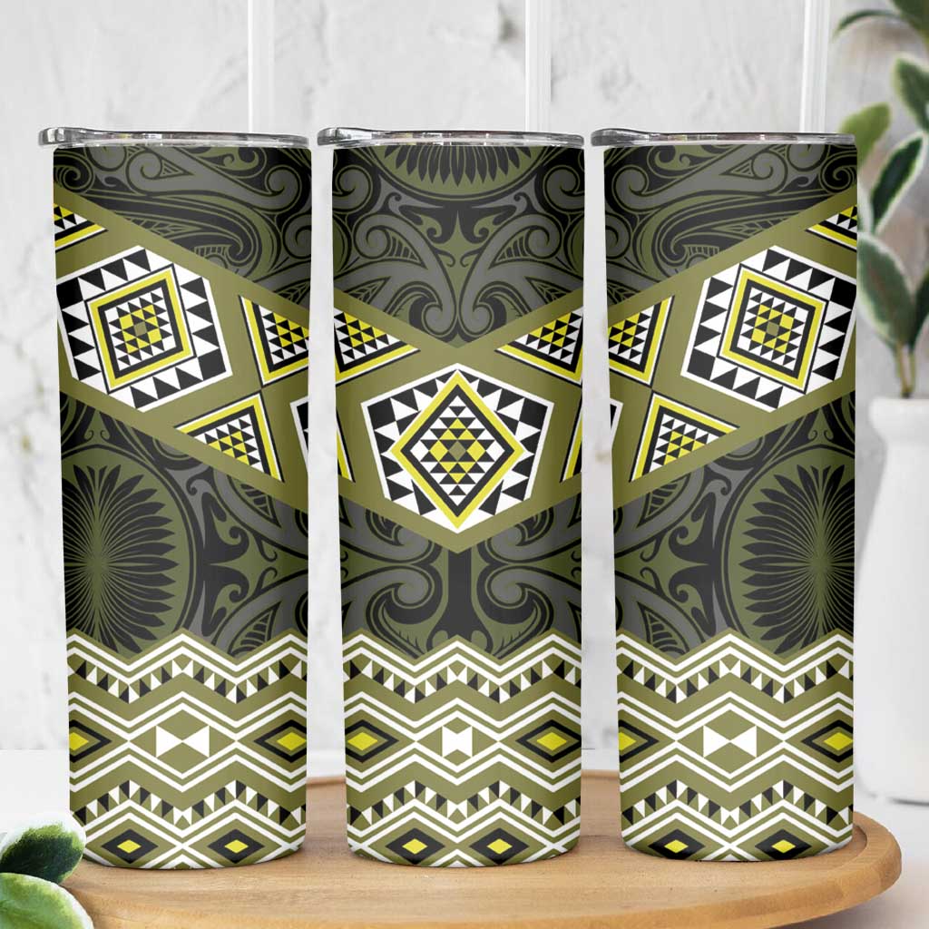 New Zealand Aotearoa Skinny Tumbler Yellow Taniko Art Maori Pattern