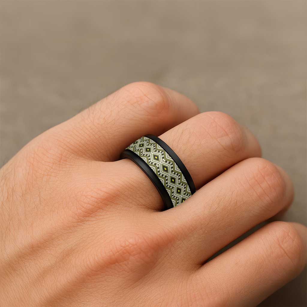New Zealand Aotearoa Spinner Ring Yellow Taniko Art Maori Pattern LT05 - Polynesian Pride