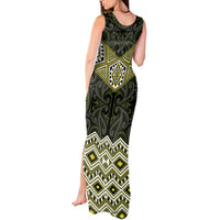 New Zealand Aotearoa Tank Maxi Dress Yellow Taniko Art Maori Pattern