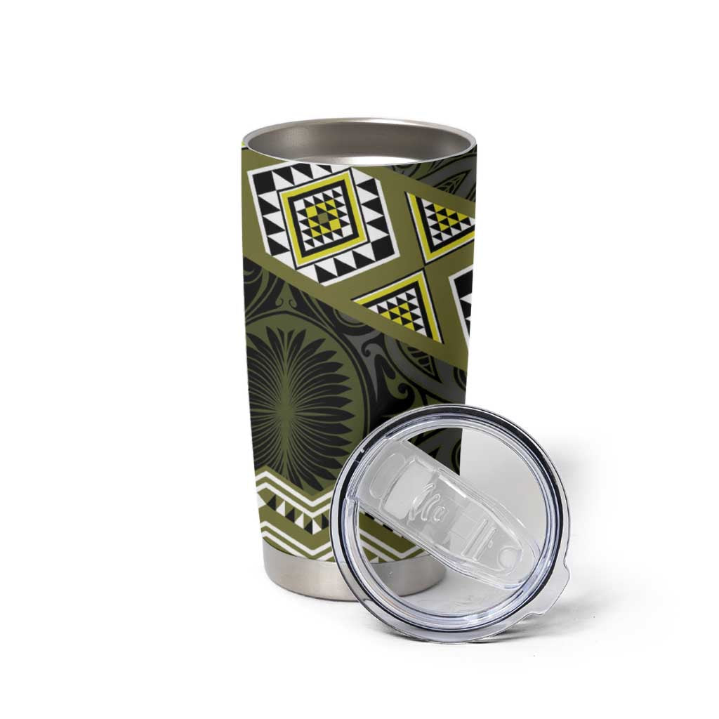 New Zealand Aotearoa Tumbler Cup Yellow Taniko Art Maori Pattern LT05 - Polynesian Pride