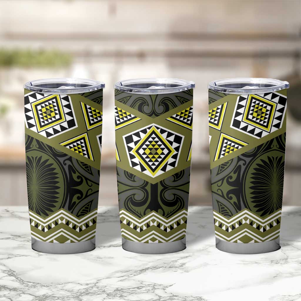 New Zealand Aotearoa Tumbler Cup Yellow Taniko Art Maori Pattern LT05 - Polynesian Pride