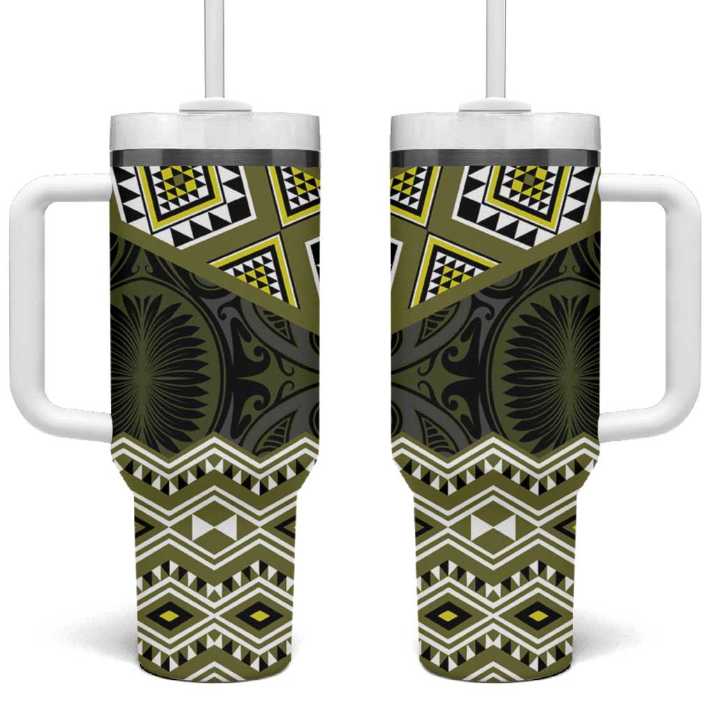New Zealand Aotearoa Tumbler With Handle Yellow Taniko Art Maori Pattern LT05 One Size: 40 oz Yellow - Polynesian Pride