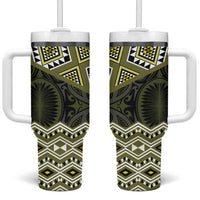 New Zealand Aotearoa Tumbler With Handle Yellow Taniko Art Maori Pattern LT05 One Size: 40 oz Yellow - Polynesian Pride