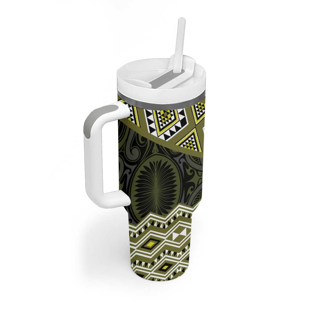 New Zealand Aotearoa Tumbler With Handle Yellow Taniko Art Maori Pattern LT05 - Polynesian Pride