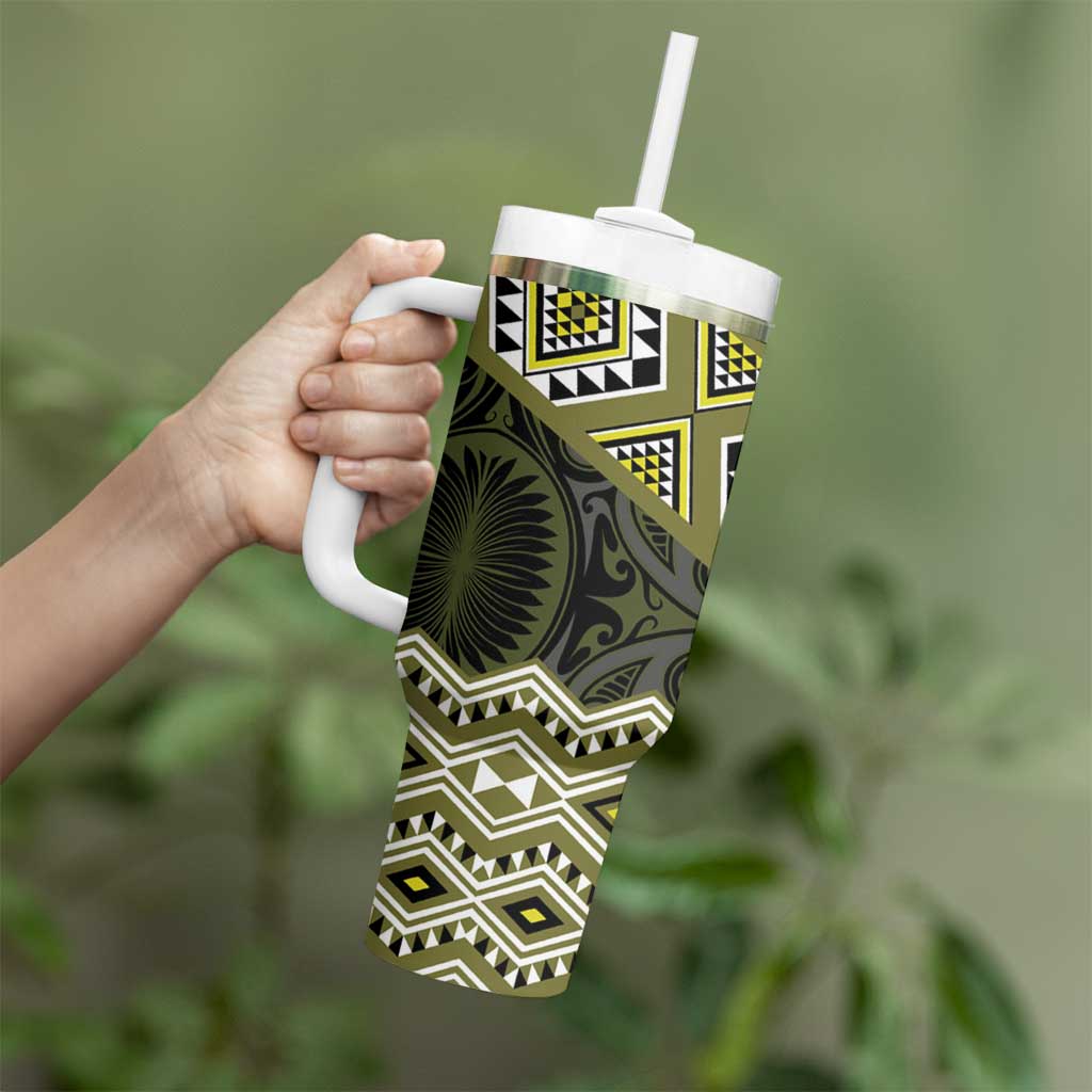 New Zealand Aotearoa Tumbler With Handle Yellow Taniko Art Maori Pattern LT05 - Polynesian Pride