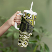 New Zealand Aotearoa Tumbler With Handle Yellow Taniko Art Maori Pattern LT05 - Polynesian Pride