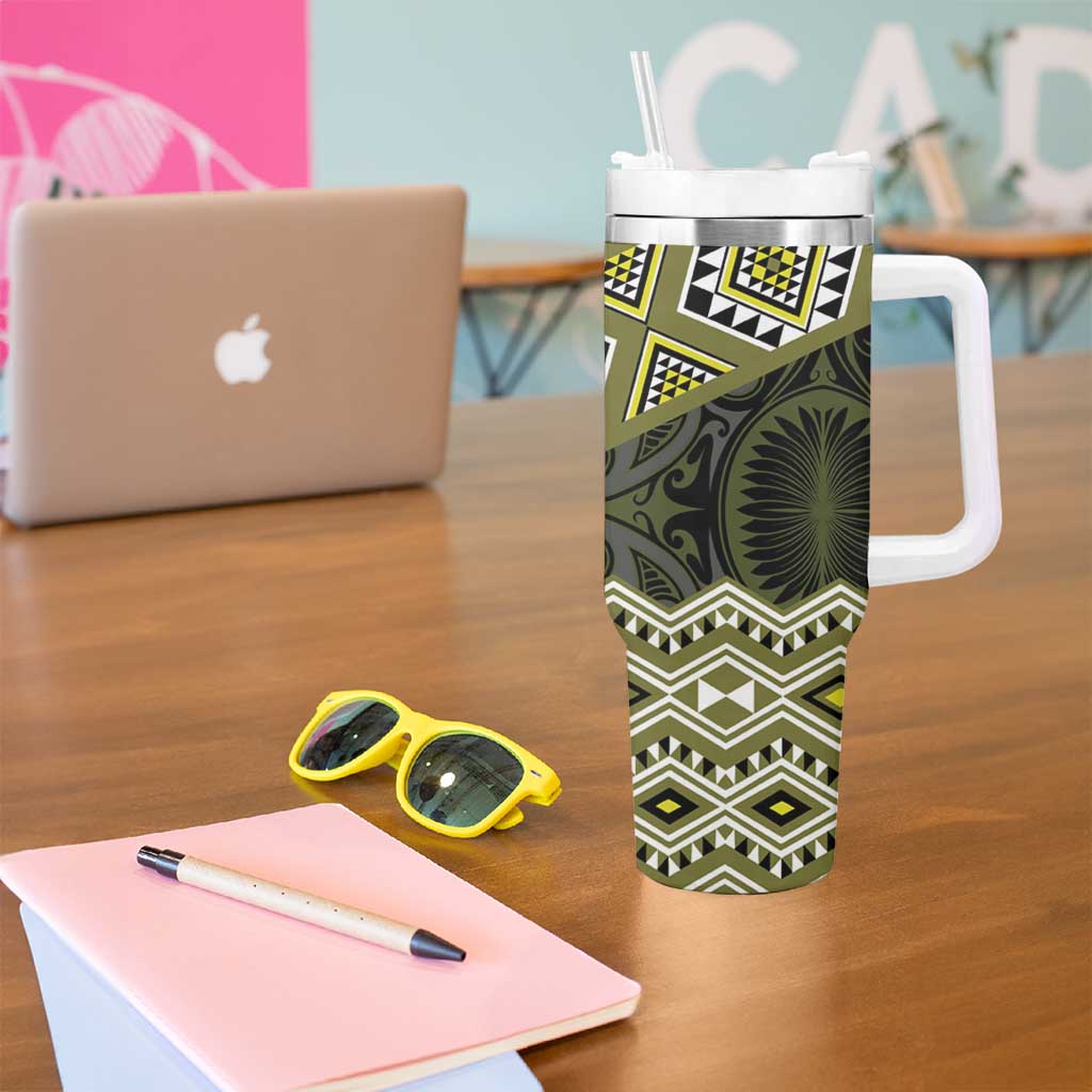 New Zealand Aotearoa Tumbler With Handle Yellow Taniko Art Maori Pattern LT05 - Polynesian Pride