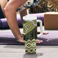 New Zealand Aotearoa Tumbler With Handle Yellow Taniko Art Maori Pattern LT05 - Polynesian Pride