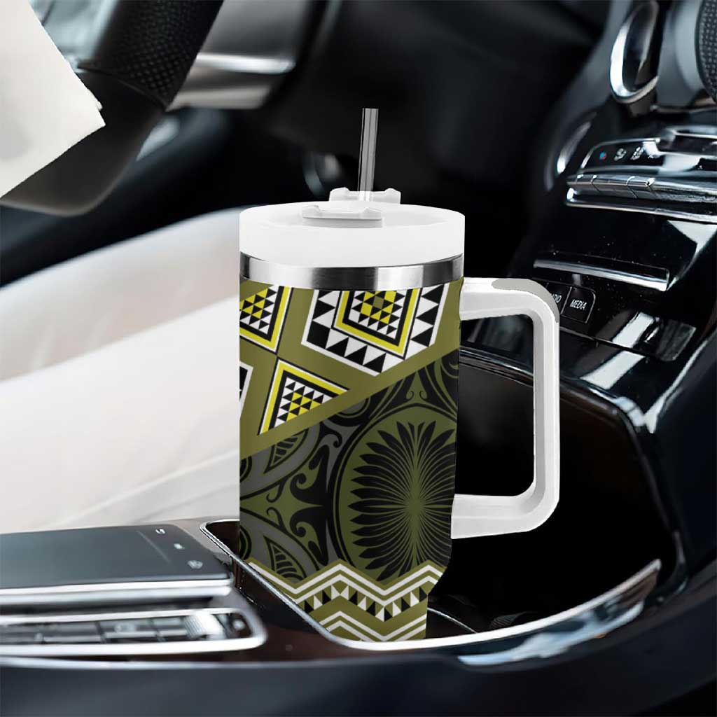New Zealand Aotearoa Tumbler With Handle Yellow Taniko Art Maori Pattern LT05 - Polynesian Pride