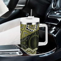 New Zealand Aotearoa Tumbler With Handle Yellow Taniko Art Maori Pattern LT05 - Polynesian Pride