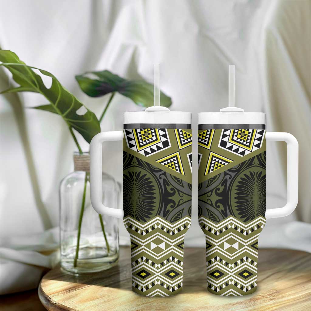 New Zealand Aotearoa Tumbler With Handle Yellow Taniko Art Maori Pattern LT05 - Polynesian Pride