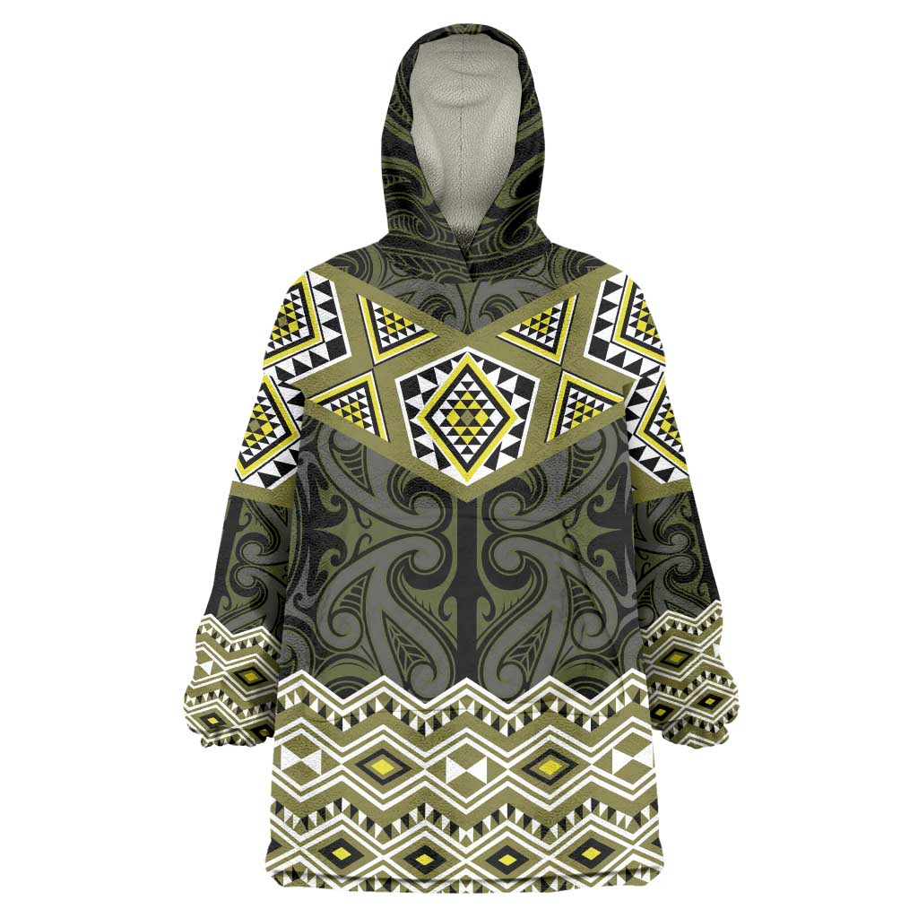 New Zealand Aotearoa Wearable Blanket Hoodie Yellow Taniko Art Maori Pattern LT05 One Size Yellow - Polynesian Pride