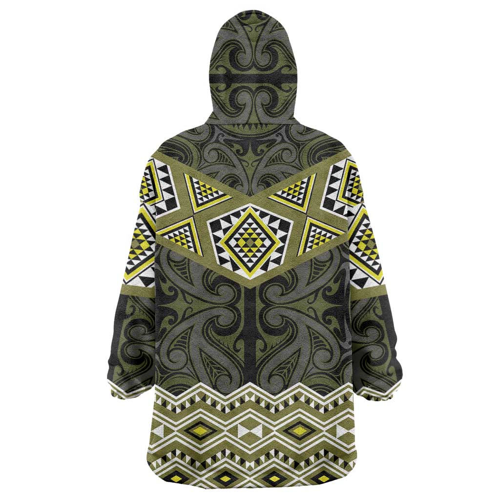 New Zealand Aotearoa Wearable Blanket Hoodie Yellow Taniko Art Maori Pattern LT05 - Polynesian Pride
