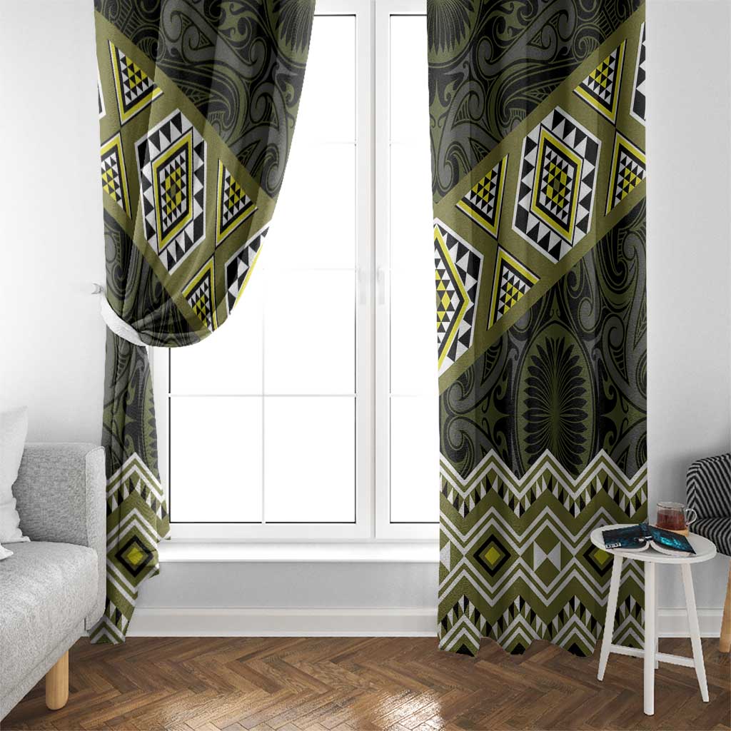 New Zealand Aotearoa Window Curtain Yellow Taniko Art Maori Pattern LT05 - Polynesian Pride
