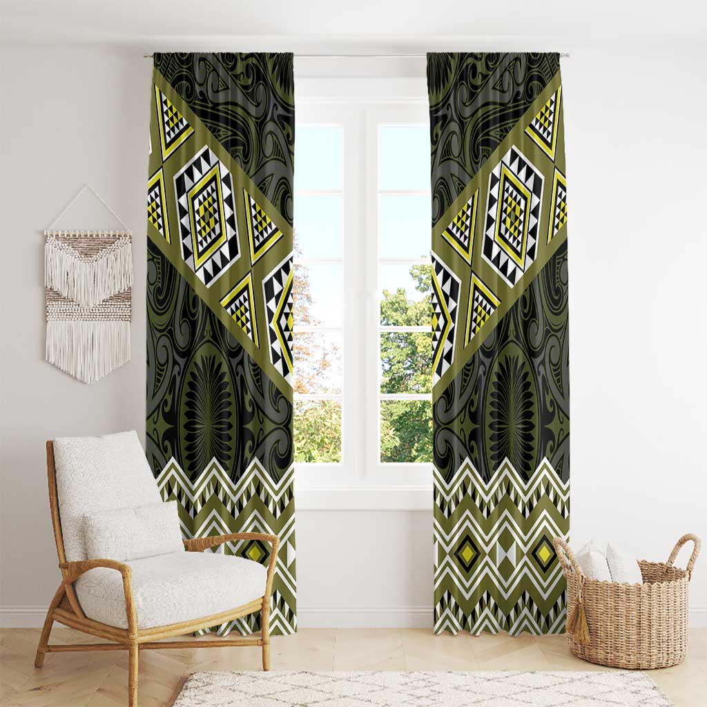 New Zealand Aotearoa Window Curtain Yellow Taniko Art Maori Pattern LT05 - Polynesian Pride
