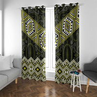 New Zealand Aotearoa Window Curtain Yellow Taniko Art Maori Pattern LT05 With Grommets Yellow - Polynesian Pride