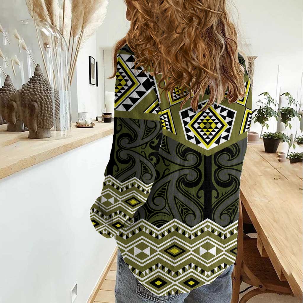 New Zealand Aotearoa Women Casual Shirt Yellow Taniko Art Maori Pattern