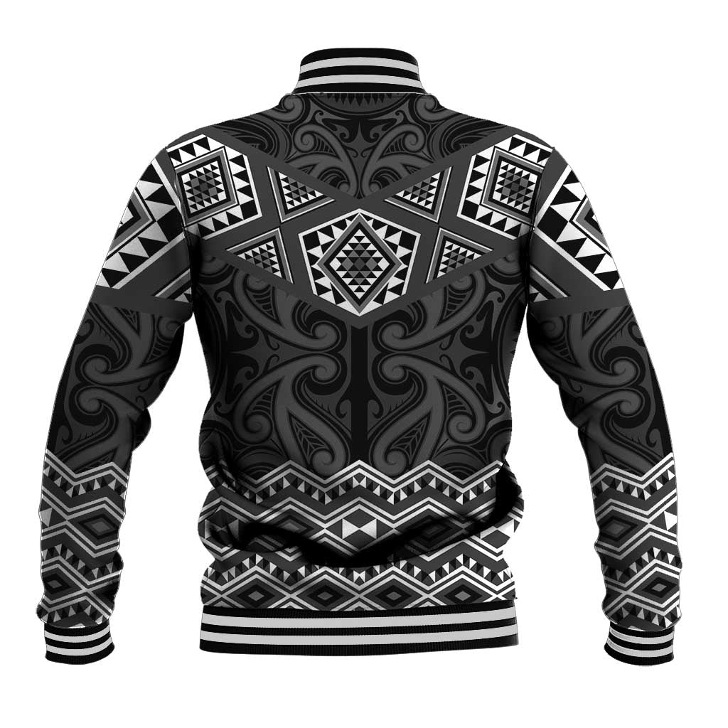 New Zealand Aotearoa Baseball Jacket Black Taniko Art Maori Pattern