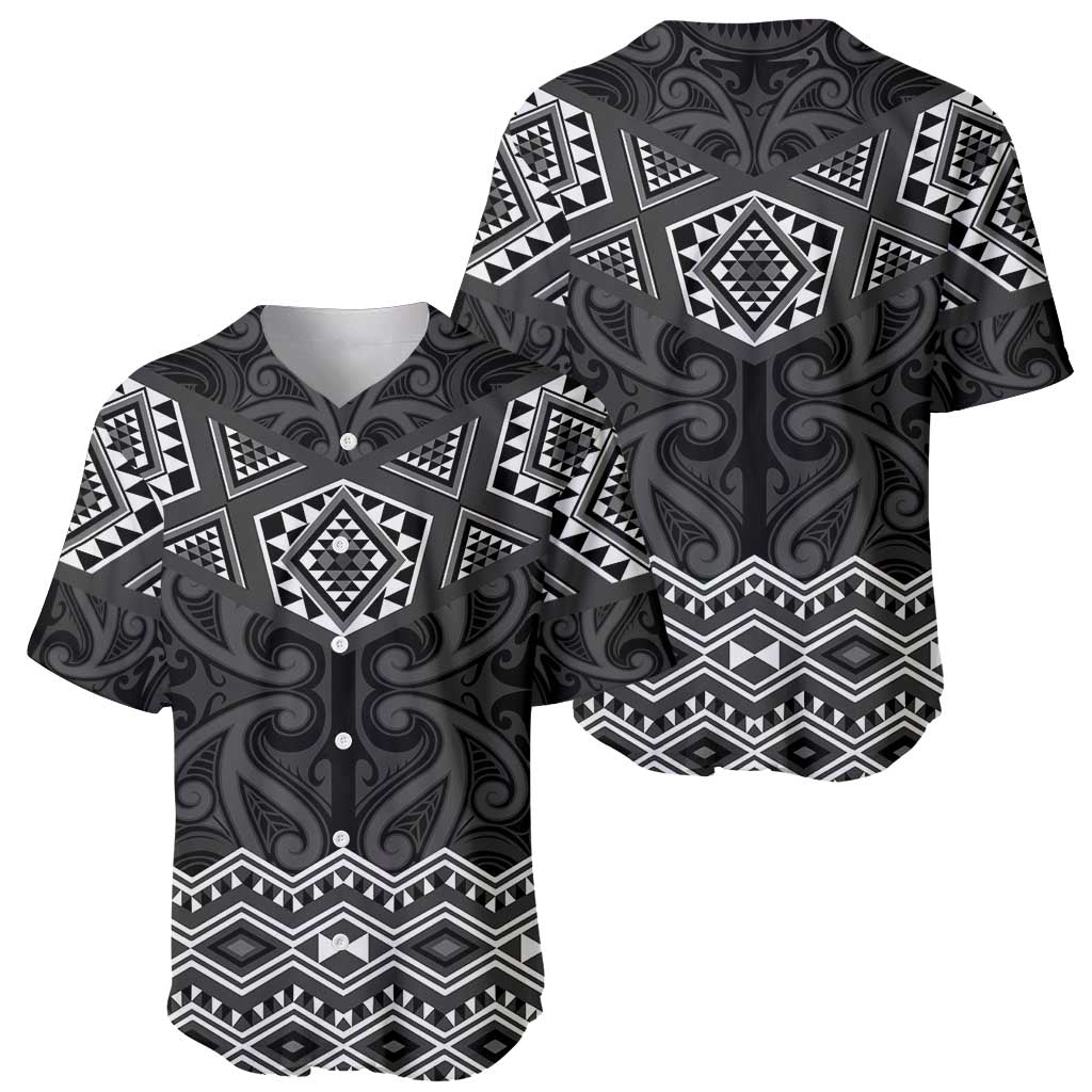 New Zealand Aotearoa Baseball Jersey Black Taniko Art Maori Pattern