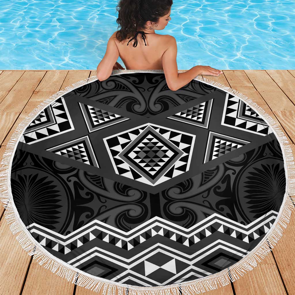 New Zealand Aotearoa Beach Blanket Black Taniko Art Maori Pattern LT05 - Polynesian Pride