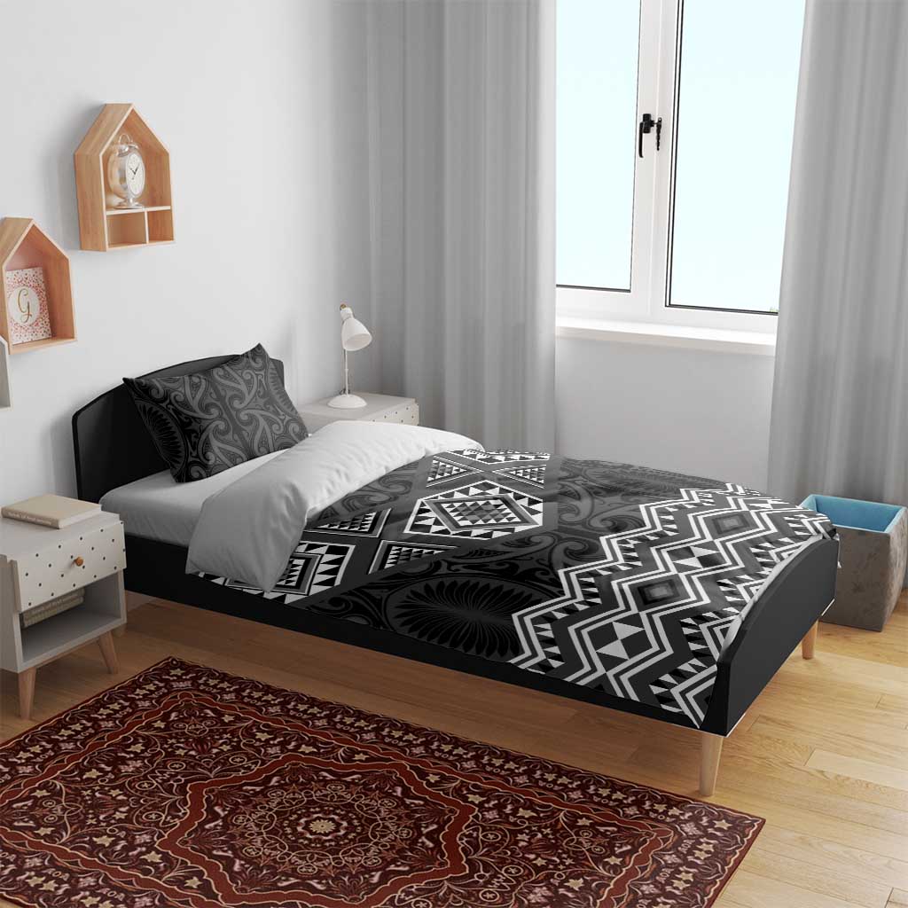 New Zealand Aotearoa Bedding Set Black Taniko Art Maori Pattern