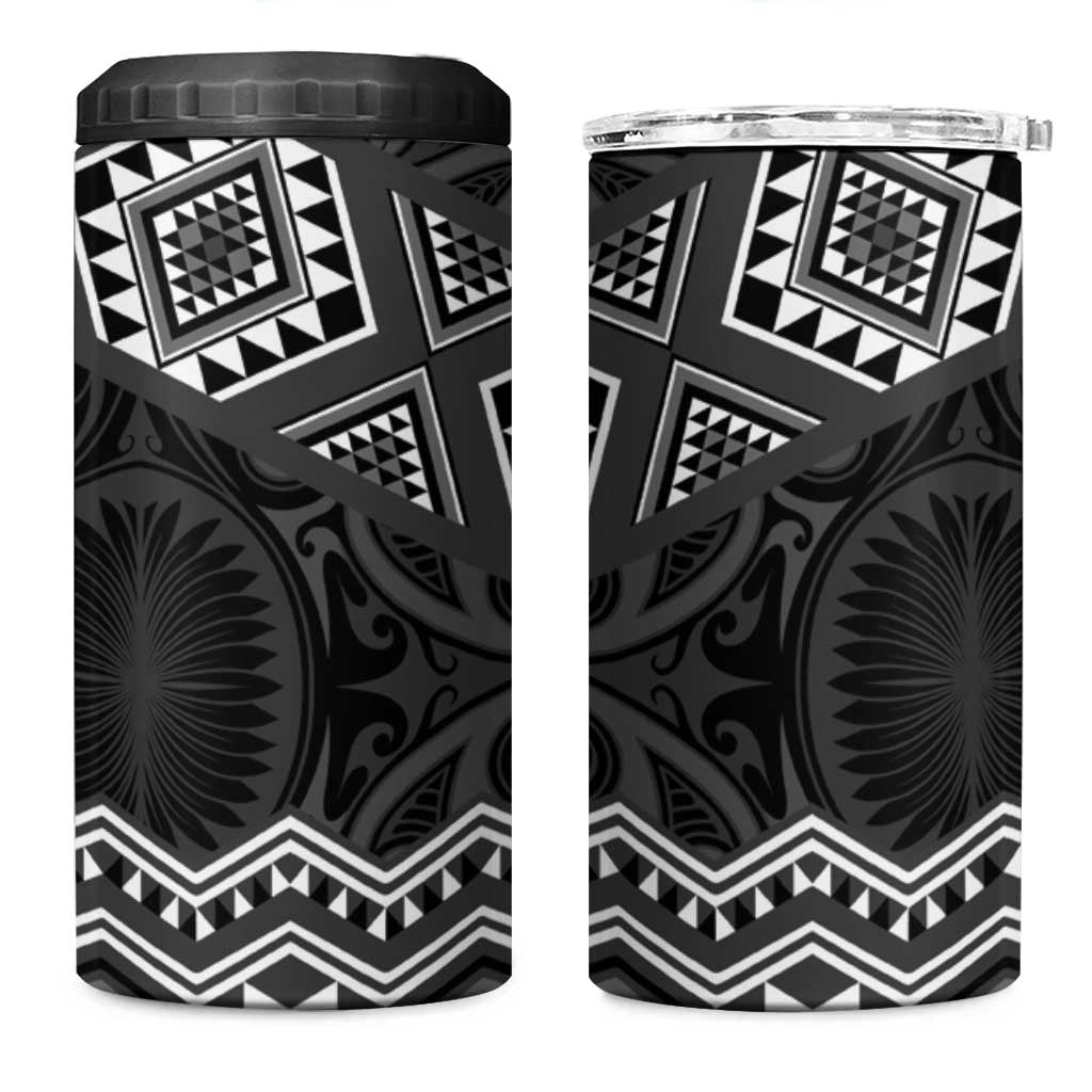 New Zealand Aotearoa 4 in 1 Can Cooler Tumbler Black Taniko Art Maori Pattern LT05 One Size: 16 oz Black - Polynesian Pride
