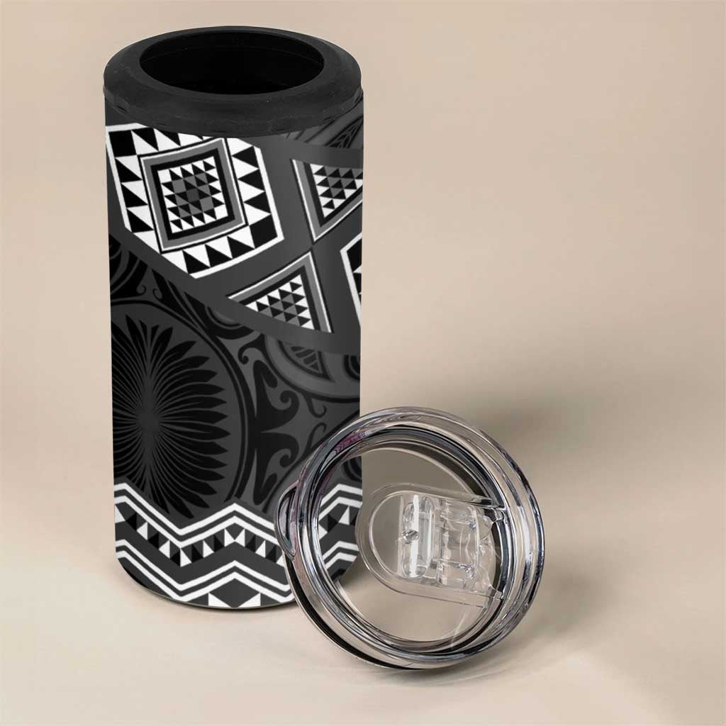 New Zealand Aotearoa 4 in 1 Can Cooler Tumbler Black Taniko Art Maori Pattern LT05 - Polynesian Pride