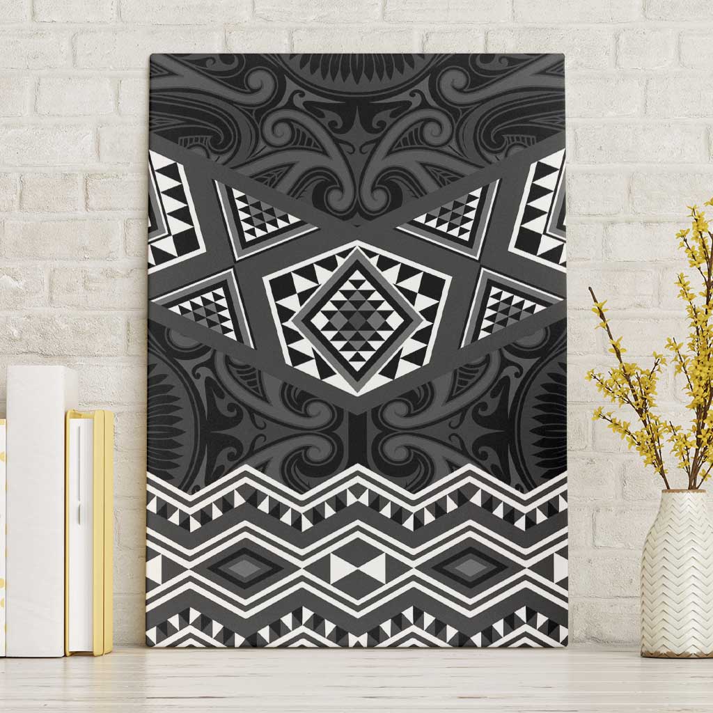 New Zealand Aotearoa Canvas Wall Art Black Taniko Art Maori Pattern LT05 Without Frame Black - Polynesian Pride