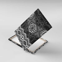 New Zealand Aotearoa Canvas Wall Art Black Taniko Art Maori Pattern LT05 With Frame Black - Polynesian Pride