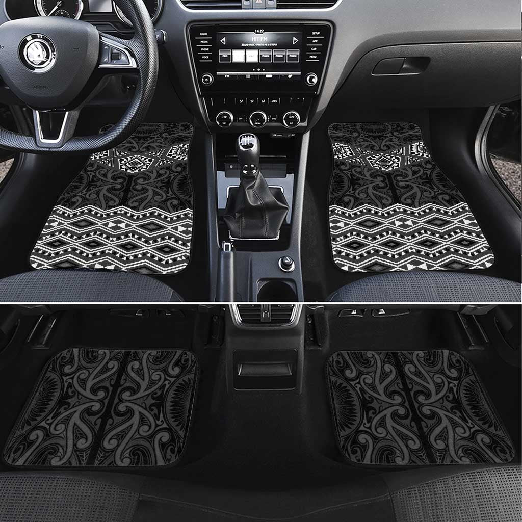 New Zealand Aotearoa Car Mats Black Taniko Art Maori Pattern LT05 Set 4pcs Black - Polynesian Pride