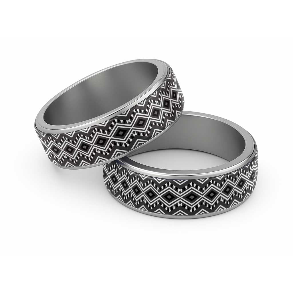 New Zealand Aotearoa Classic Ring Black Taniko Art Maori Pattern LT05 Sliver Black - Polynesian Pride
