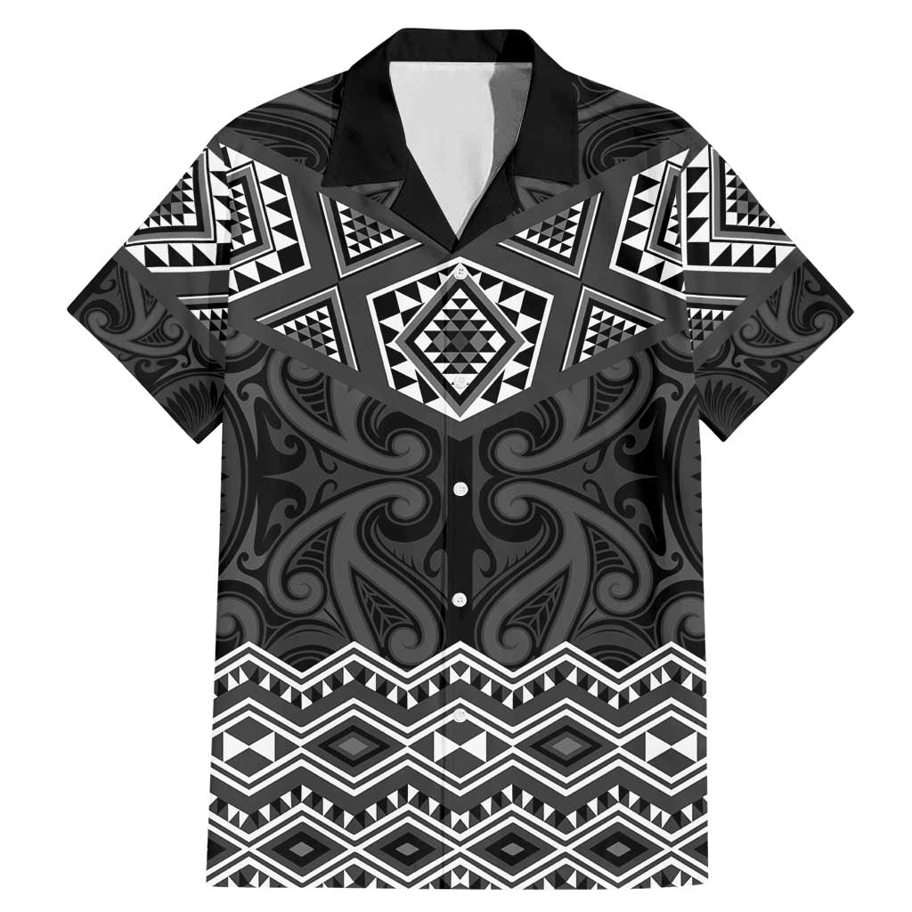 New Zealand Aotearoa Family Matching Mermaid Dress and Hawaiian Shirt Black Taniko Art Maori Pattern