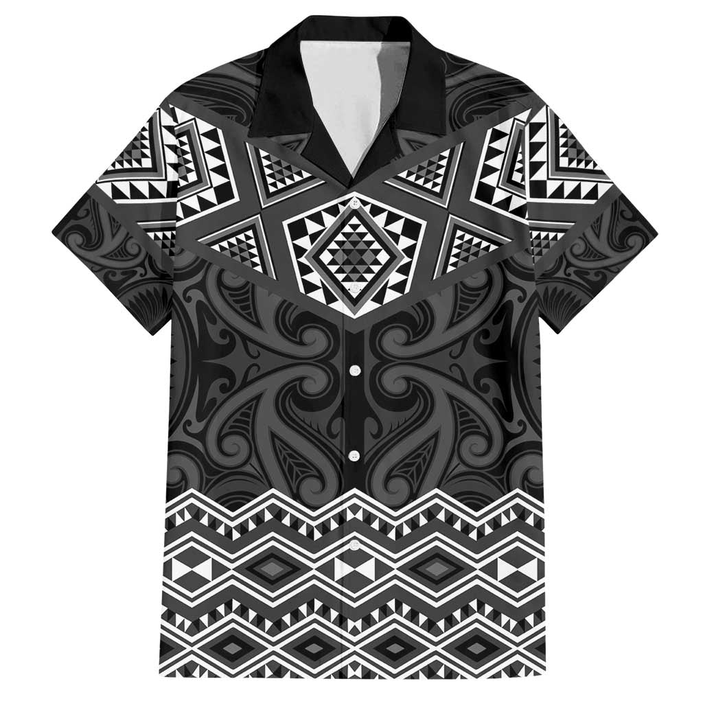 New Zealand Aotearoa Family Matching Tank Maxi Dress and Hawaiian Shirt Black Taniko Art Maori Pattern