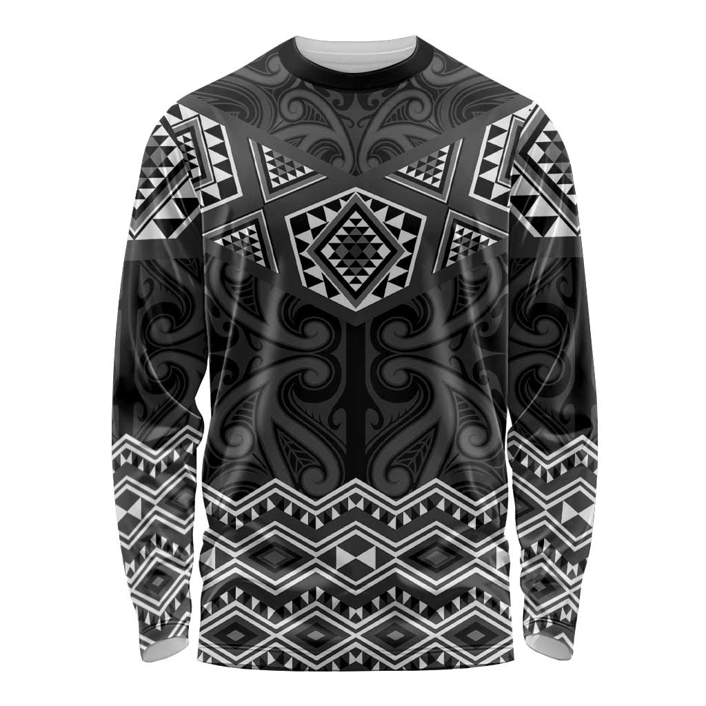 New Zealand Aotearoa Long Sleeve Shirt Black Taniko Art Maori Pattern LT05 Unisex Black - Polynesian Pride