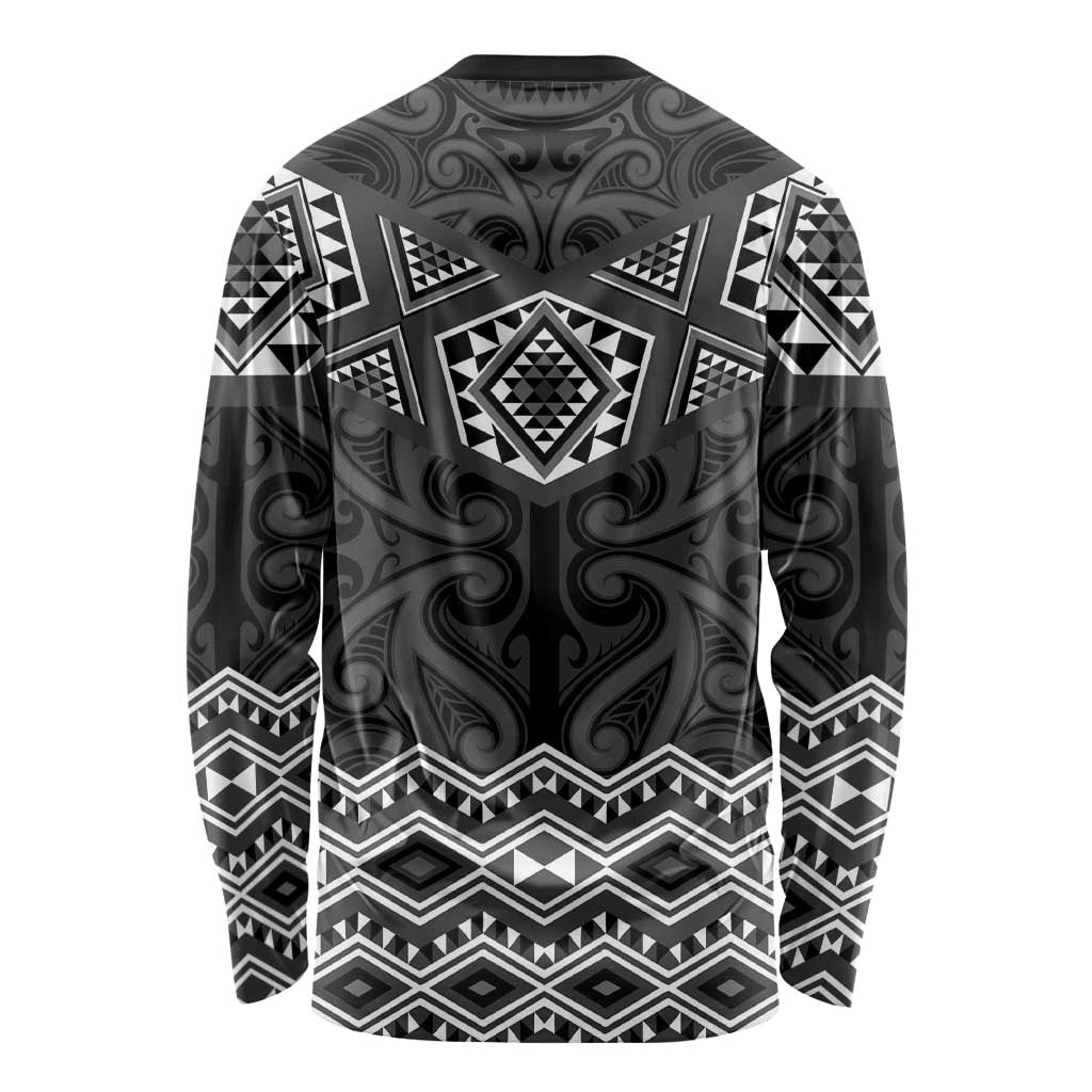 New Zealand Aotearoa Long Sleeve Shirt Black Taniko Art Maori Pattern LT05 - Polynesian Pride
