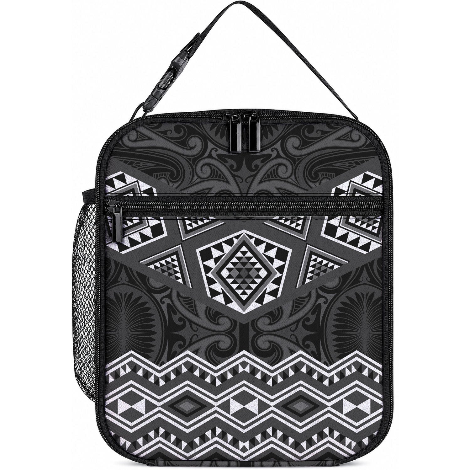 New Zealand Aotearoa Lunch Bag Black Taniko Art Maori Pattern LT05 10.2 × 8.3 × 4.3 inch Black - Polynesian Pride