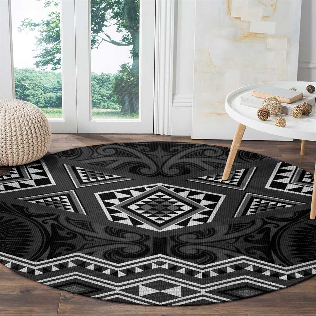 New Zealand Aotearoa Round Carpet Black Taniko Art Maori Pattern