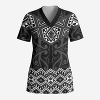 New Zealand Aotearoa Scrub Top Black Taniko Art Maori Pattern - Polynesian Pride