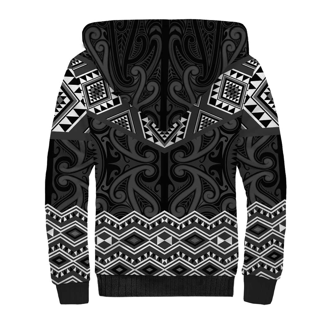 New Zealand Aotearoa Sherpa Hoodie Black Taniko Art Maori Pattern LT05 - Polynesian Pride