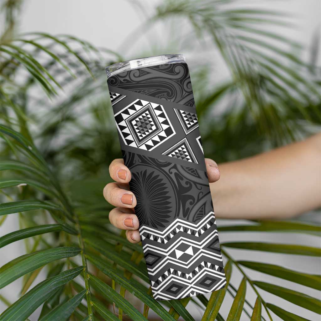 New Zealand Aotearoa Skinny Tumbler Black Taniko Art Maori Pattern